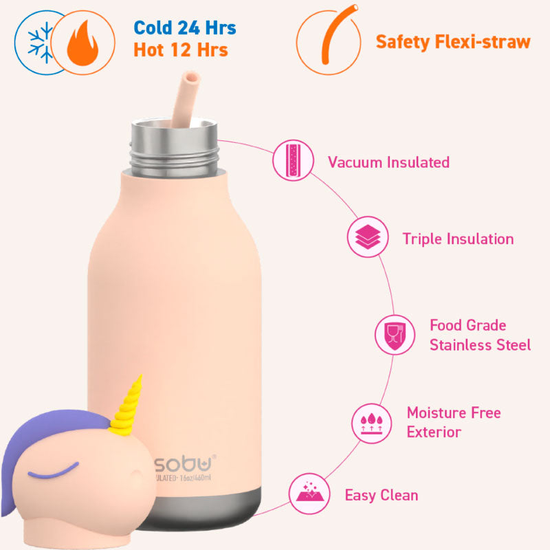 AS Bestie Bottle Unicorn Double Wall Insulated Bottle 460ML Pink