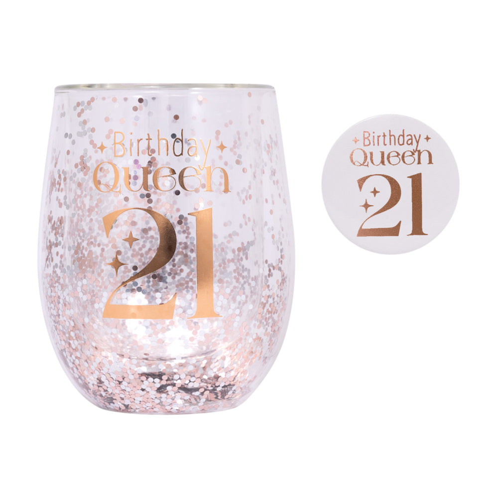 Celebration 21st Glitter Stemless Glass