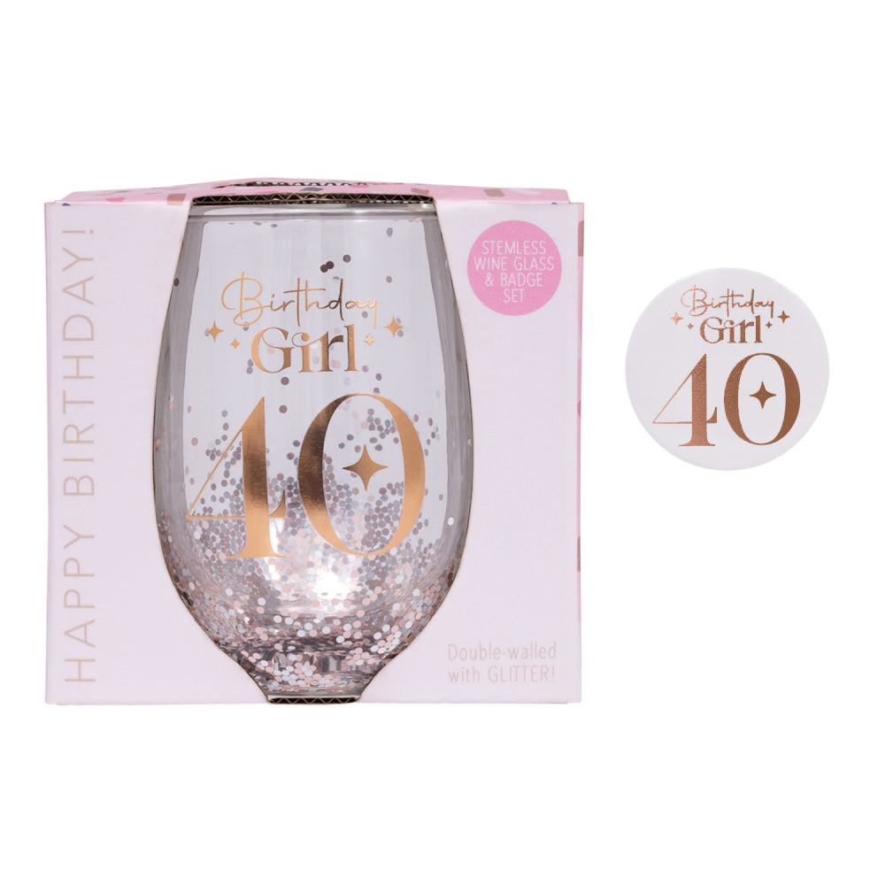 Celebration 40th Glitter Stemless Glass