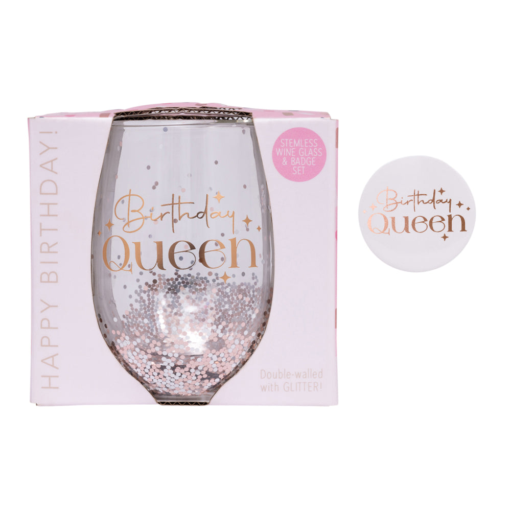 Celebration Queen Glitter Stemless Glass