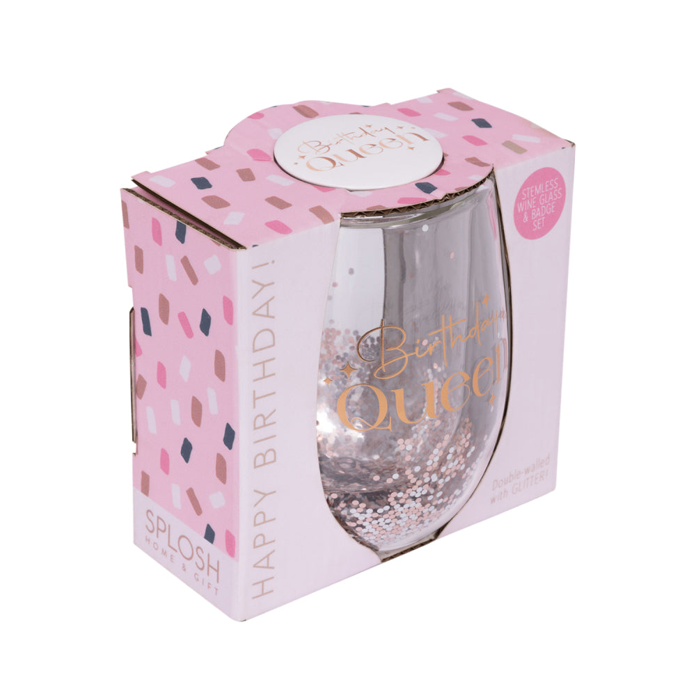 Celebration Queen Glitter Stemless Glass